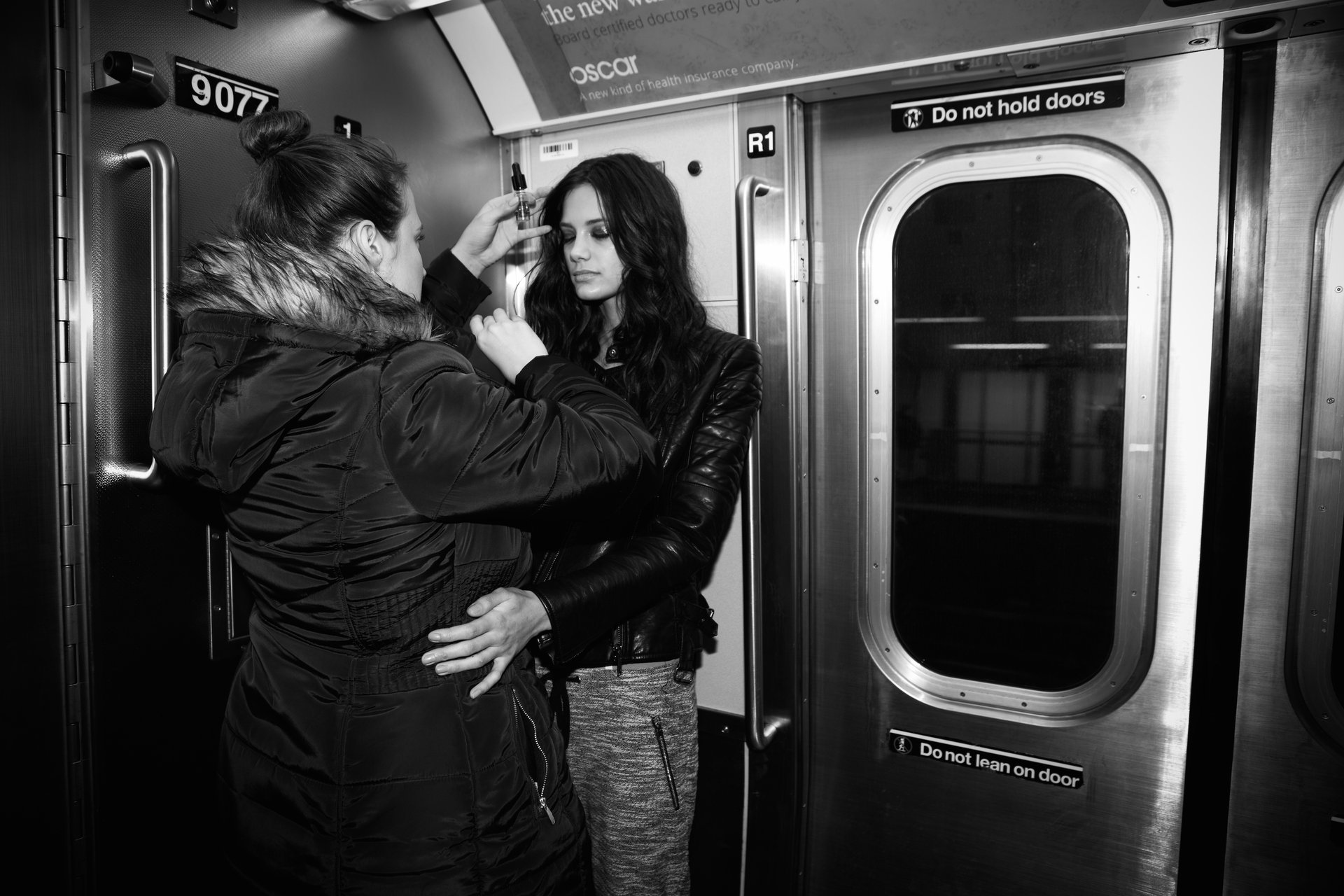 Last touch ups on Anja Leuenberger for a shoot with Thomas Buchwalder in the Subway in New York